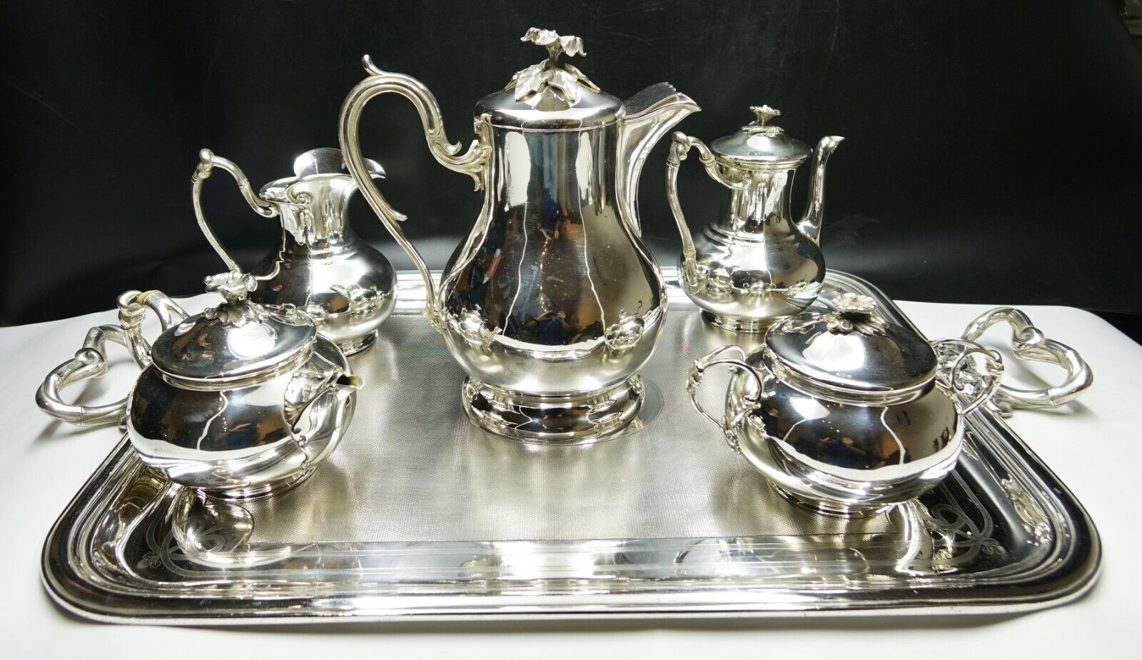FRENCH CHRISTOFLE TEA COFFEE SET WITH CHOCOLATE POT ca 1900