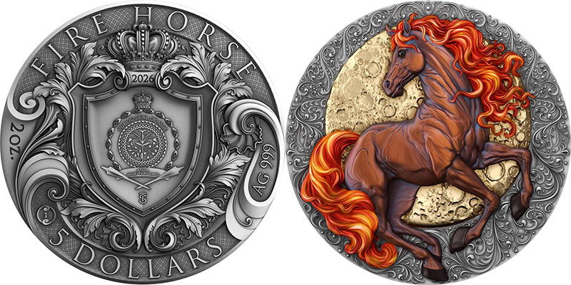 5 долларов Ниуэ 2026 года &laquo;Огненный конь&raquo;