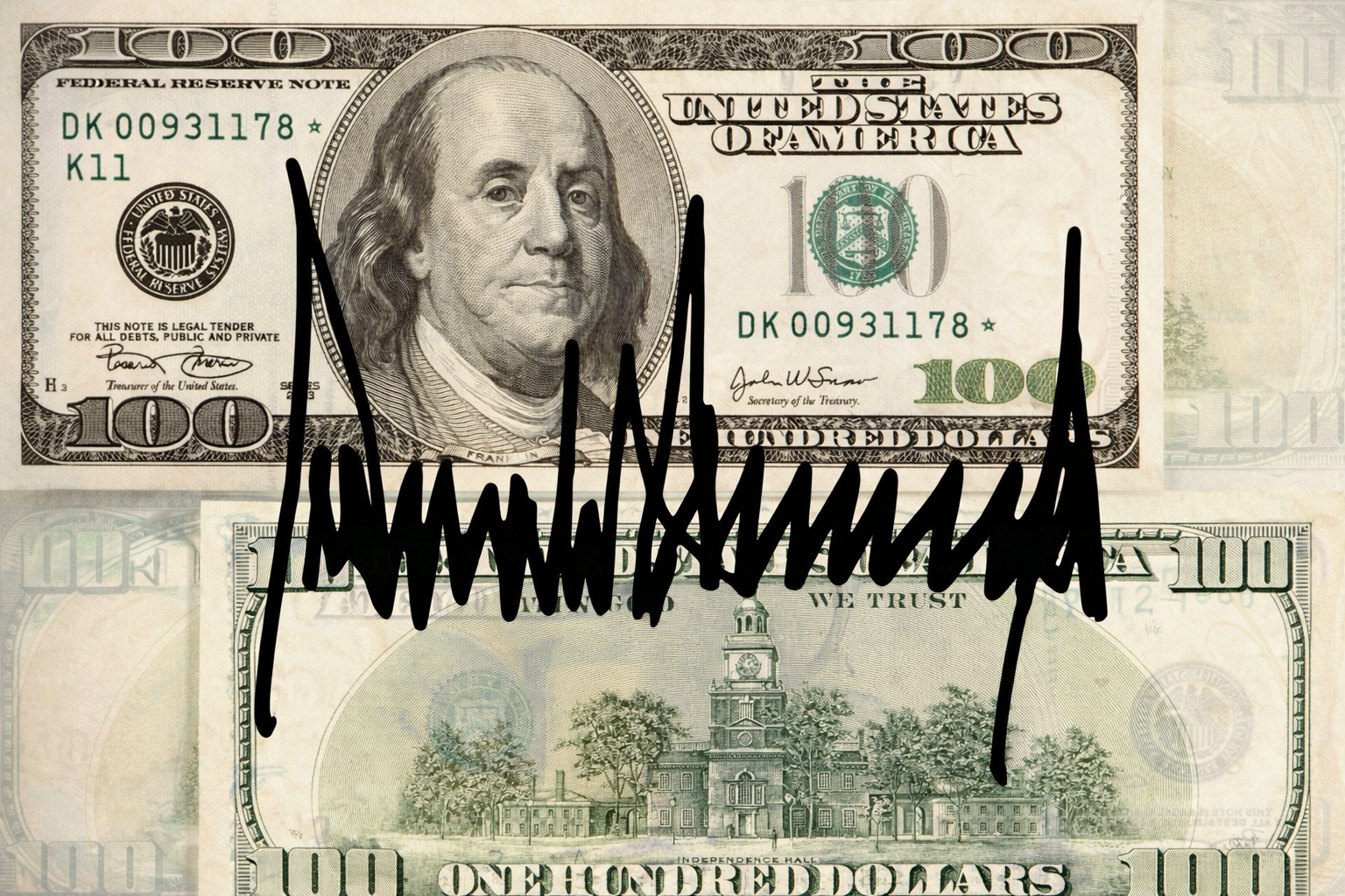 Подпись Трампа на долларе