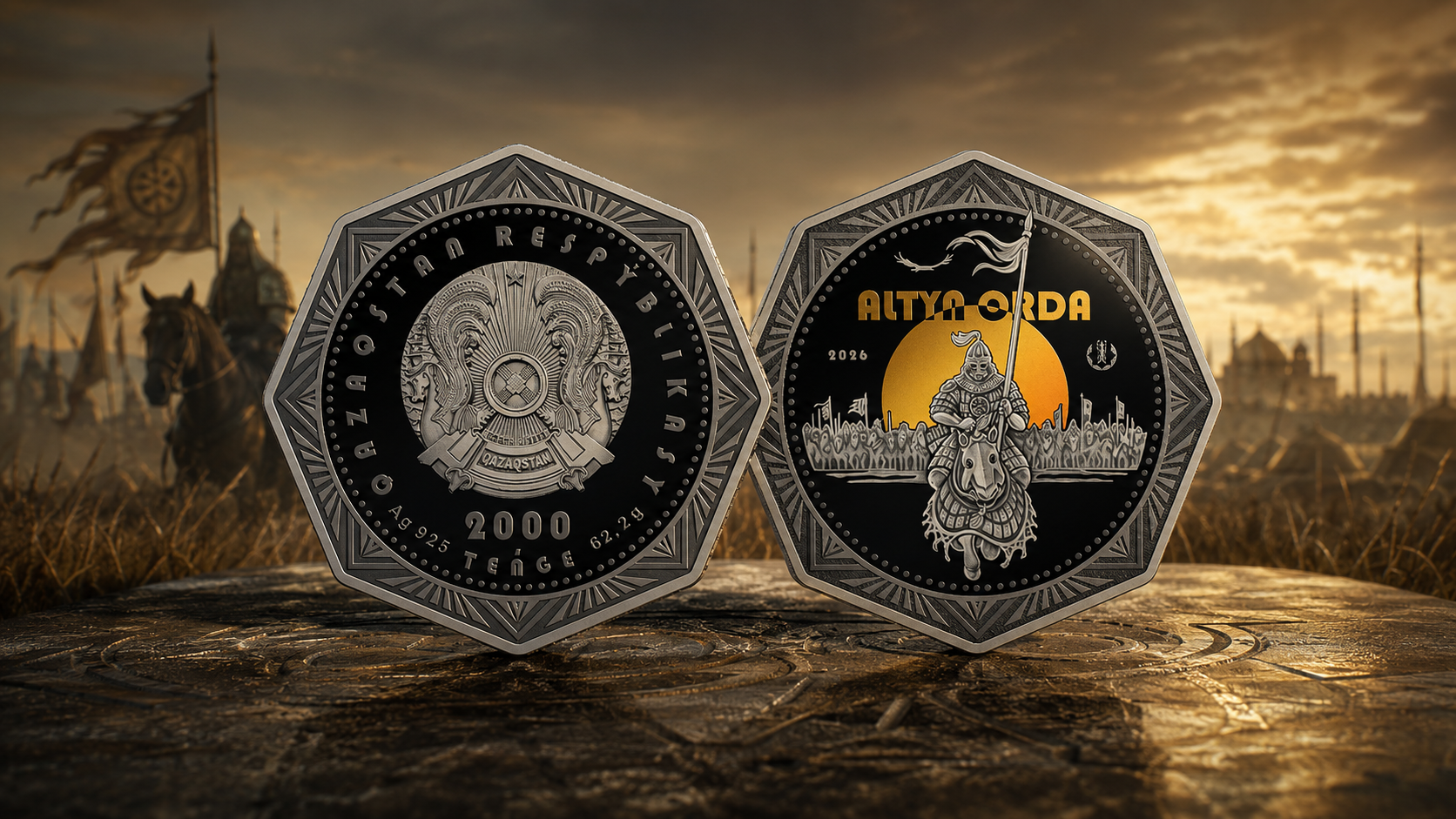 Монета Казахстана «Золотая Орда» из серебра с золочением 2000 тенге 2026 Монета Казахстана «Золотая Орда» 2000 тенге