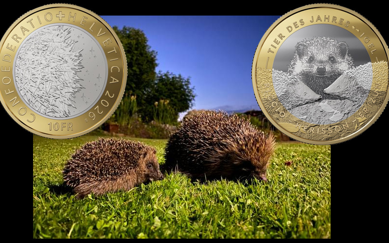 Монета Швейцарии 10 франков 2026 с ежами