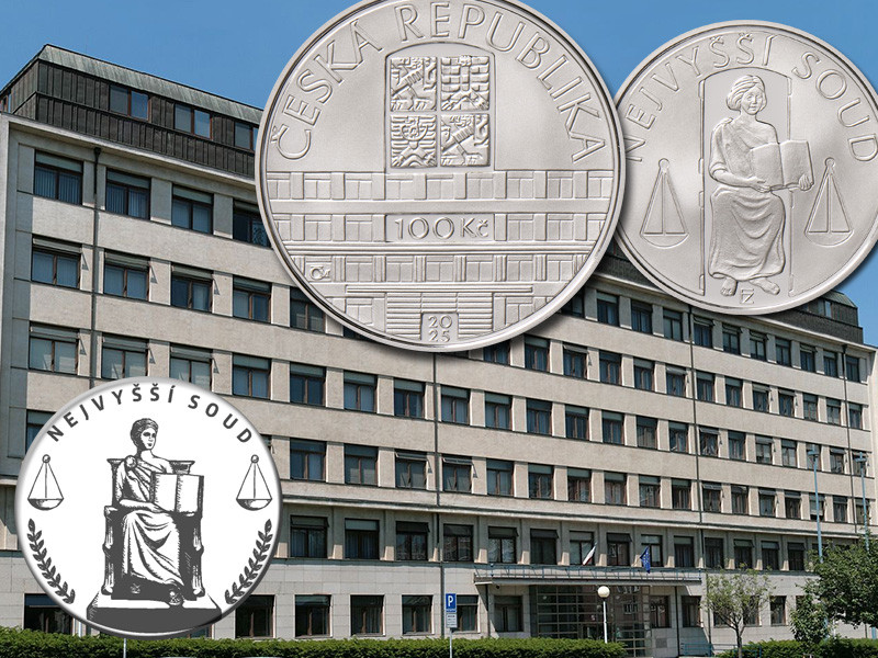 Монета Чехии 100 крон 2025 года с изображением Верховного суда 