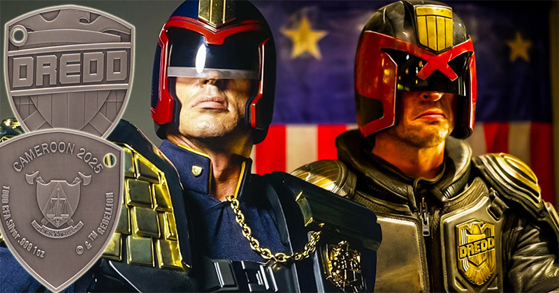 Монета Камеруна в форме щита судьи Дредда: серебряные 1000 франков 2025 года Монета Камеруна в форме щита судьи Дредда 1000 франков 2025 года