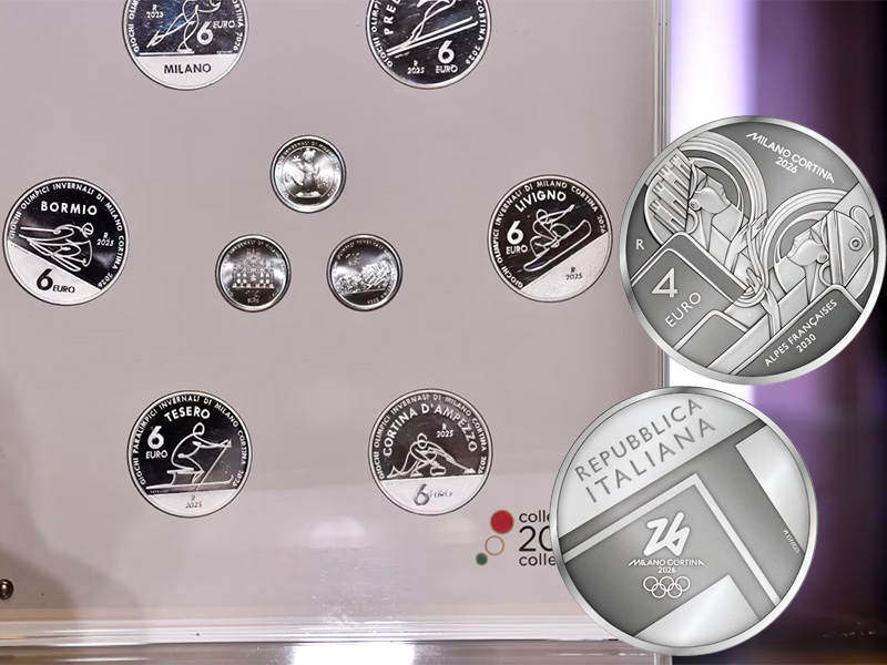 Олимпийская монета Италии 4 евро к зимней Олимпиаде 2026