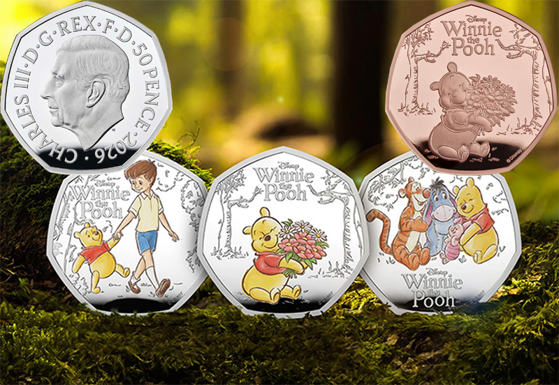Монеты Великобритании 50 пенсов 2026 с  Винни-Пухом