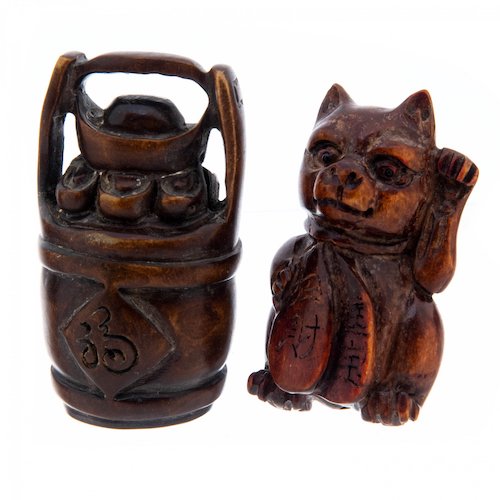 Подбор нэцкэ (2 шт.), самшит, оникс, резьба, Япония, 1980-2000 гг. 