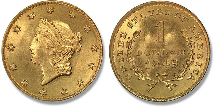 1 доллар 1849 года из золота