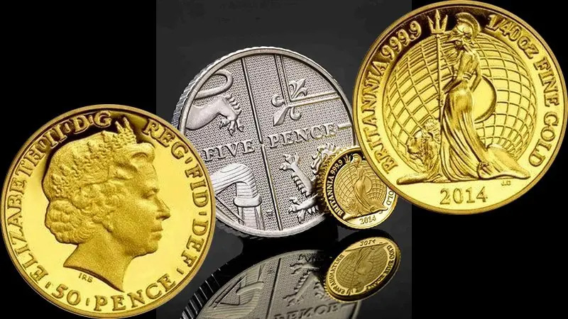 Самая маленькая из всех &laquo;Британий&raquo; рядом с монетой 5 пенсов образца 2008 года