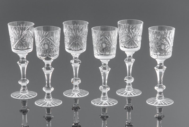 Набор рюмок на 6 персон, хрусталь, алмазная грань, СССР, 1970-1990 гг. 