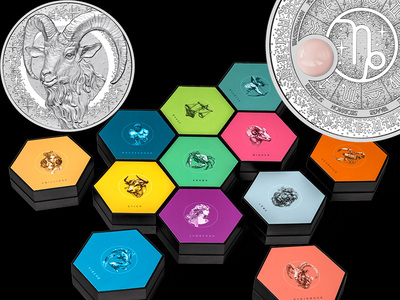 Монета Австрии 20 евро 2025 из серебра с камнем Козерога серии «Знаки Зодиака»