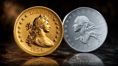 Монеты США: золотая реплика доллара 1804 года и серебряная медаль в наборе