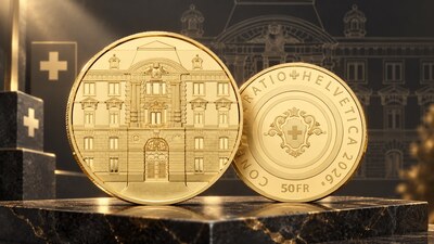 Монета Швейцарии: золотые 50 франков 2026 — 120 лет зданию Swissmint