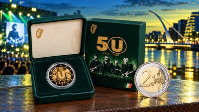 Монеты Ирландии 2 евро U2 2026 к 50-летию рок-группы