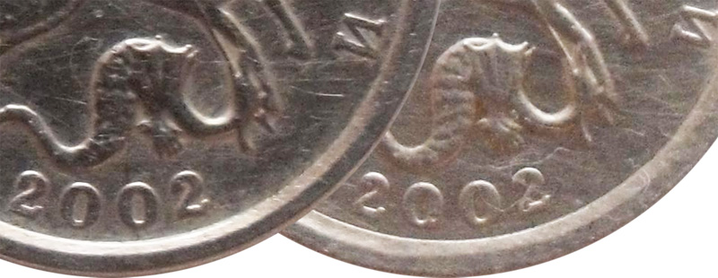 5 копеек 2002 года с удалёнными буквами СП