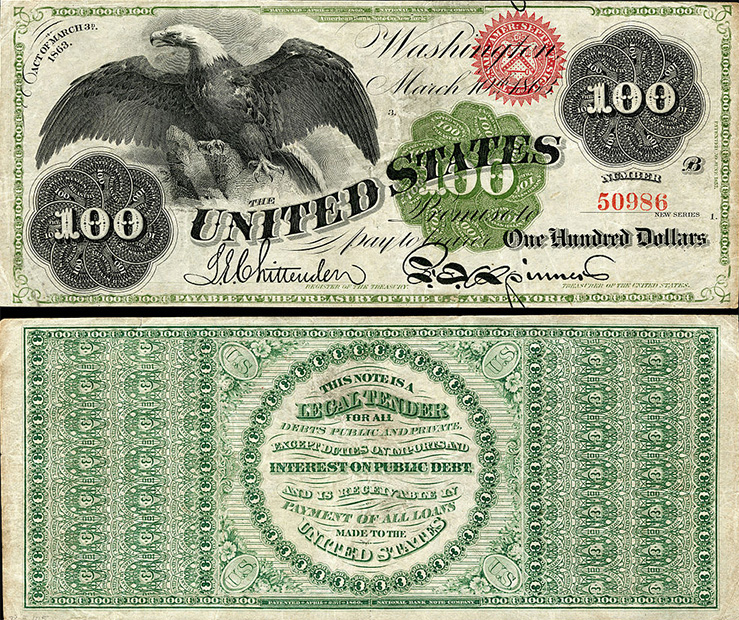 Банкнота 100 долларов США 1863 года