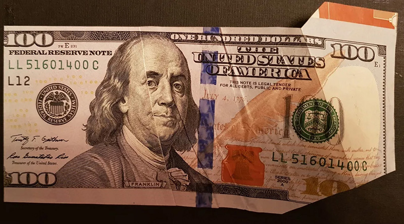 Банкнота 100 долларов США (брак)