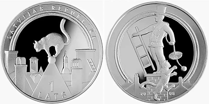 Монета с кошками (Латвия)