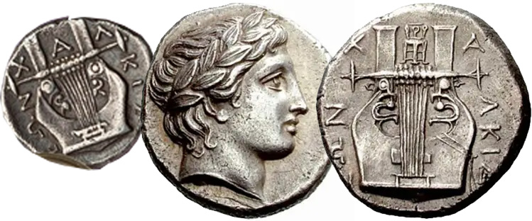 Монеты с изображением музыкальных инструментов Античные монеты