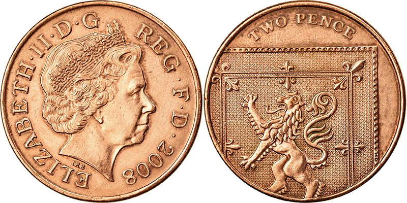 Британские монеты фунта стерлингов 2 пенса