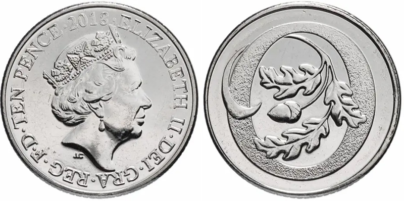 Британские монеты фунта стерлингов 10 пенсов - алфавит