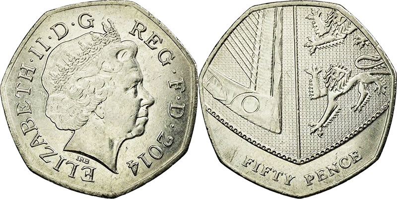 Британские монеты фунта стерлингов 50 пенсов