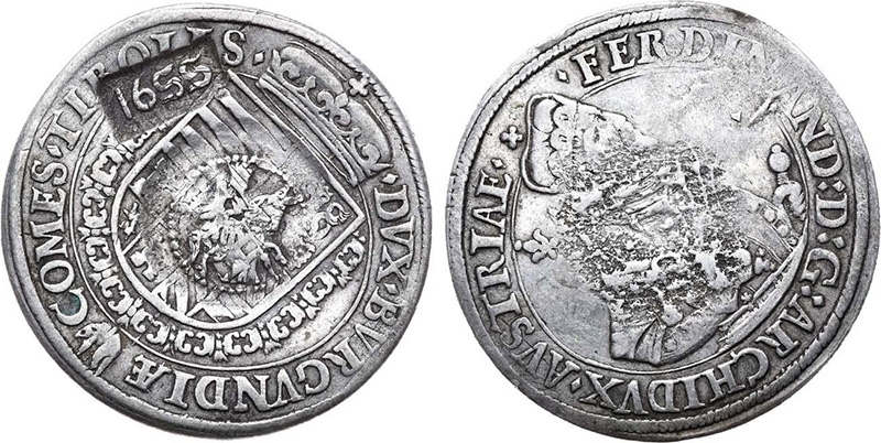 Перечекан монет Российской империи ефимок с признаком