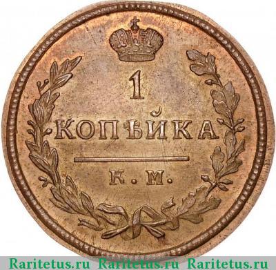 Реверс монеты 1 копейка 1828 года КМ-АМ новодел