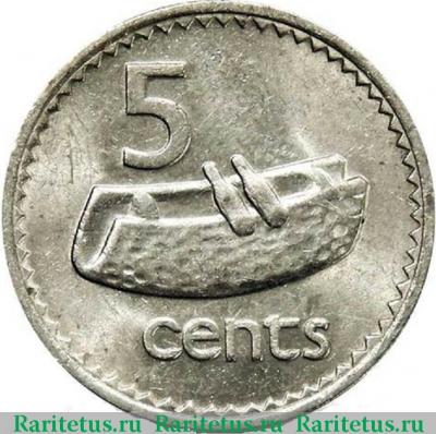 Реверс монеты 5 центов (cents) 1986 года   Фиджи