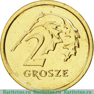 Реверс монеты 2 гроша (grosze) 2014 года  надпись внизу Польша