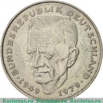 Реверс монеты 2 марки (deutsche mark) 1979 года F  Германия