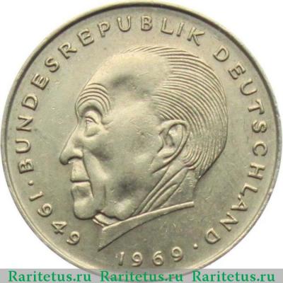 Реверс монеты 2 марки (deutsche mark) 1969 года D  Германия