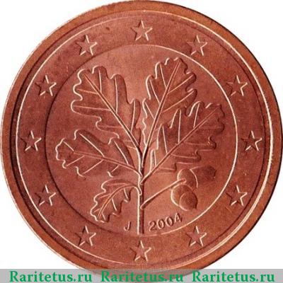 2 евро цента (евроцента, euro cent) 2004 года J Германия