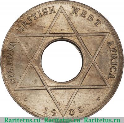 Реверс монеты 1/10 пенни (penny) 1908 года  мельхиор Британская Западная Африка
