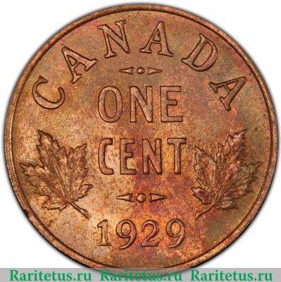 Реверс монеты 1 цент (cent) 1929 года   Канада