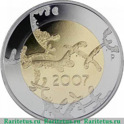 Реверс монеты 5 евро (euro) 2007 года  независимость Финляндия
