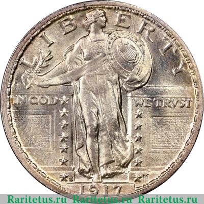 25 центов (квотер, 1/4 доллара, quarter dollar) 1917 года S  США