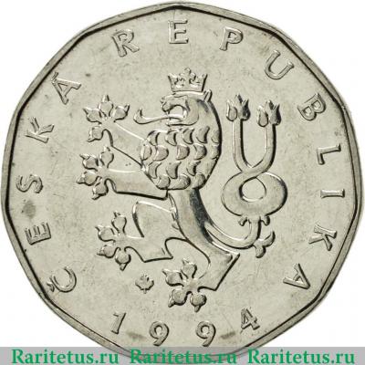 2 кроны (koruny) 1994 года кленовый лист  Чехия