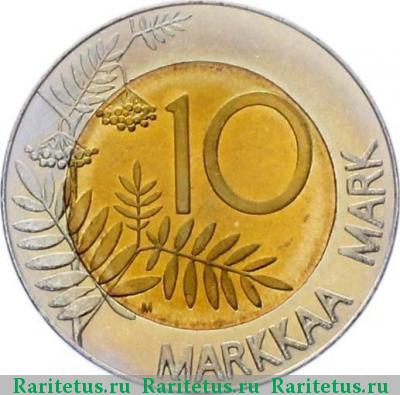 Реверс монеты 10 марок (markkaa) 1993 года M 
