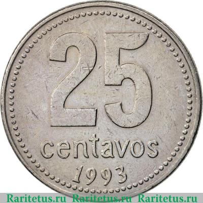 Реверс монеты 25 сентаво (centavos) 1993 года   Аргентина