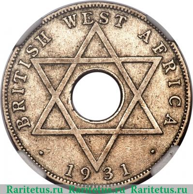Реверс монеты 1/2 пенни (penny) 1931 года   Британская Западная Африка