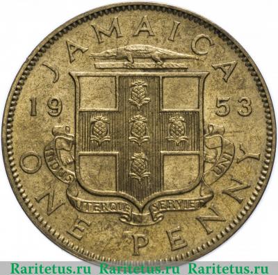 Реверс монеты 1 пенни (penny) 1953 года   Ямайка