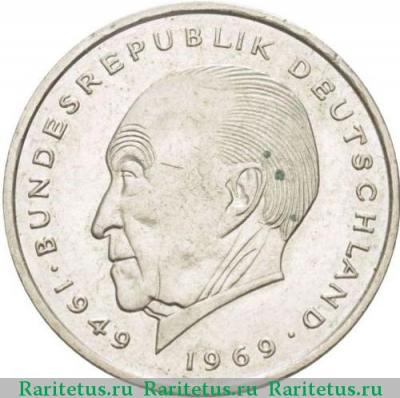 Реверс монеты 2 марки (deutsche mark) 1971 года J Аденауэр Германия