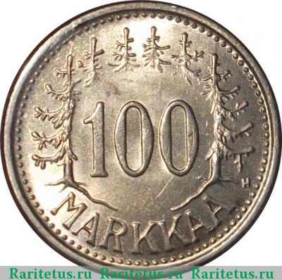 Реверс монеты 100 марок (markkaa) 1956 года H 