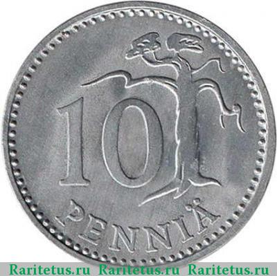 Реверс монеты 10 пенни (pennia) 1985 года N Финляндия