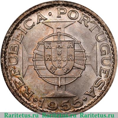 Реверс монеты 20 эскудо (escudos) 1955 года   Ангола
