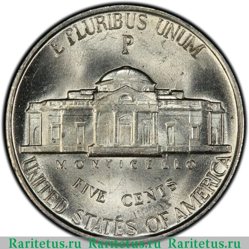 Цена монеты 5 центов (cents) 1943 года P, США США 