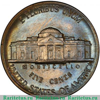 Реверс монеты 5 центов (cents) 1986 года D США