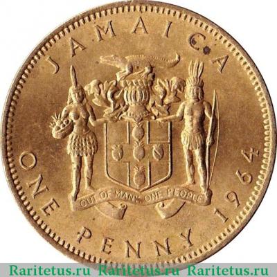 Реверс монеты 1 пенни (penny) 1964 года   Ямайка