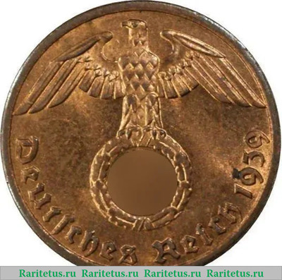 1 рейхспфенниг (reichspfennig) 1939 года  