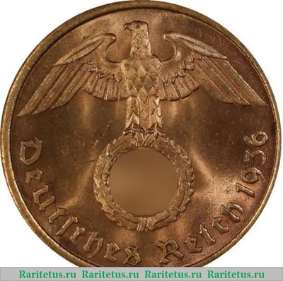 2 рейхспфеннига (reichspfennig) 1936 года  